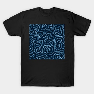 Textured Bright Blue Doodle on Navy Abstract T-Shirt